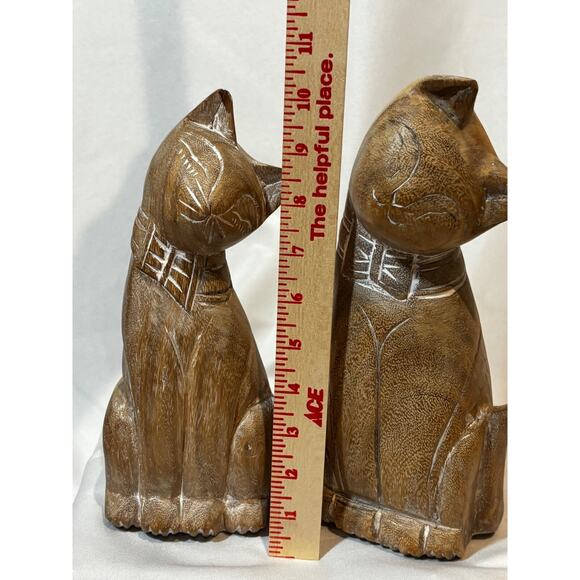 Two Natural Wood Carved Cats Kittens Siamese Figures statue Mid Century eclectic - Picture 7 of 12